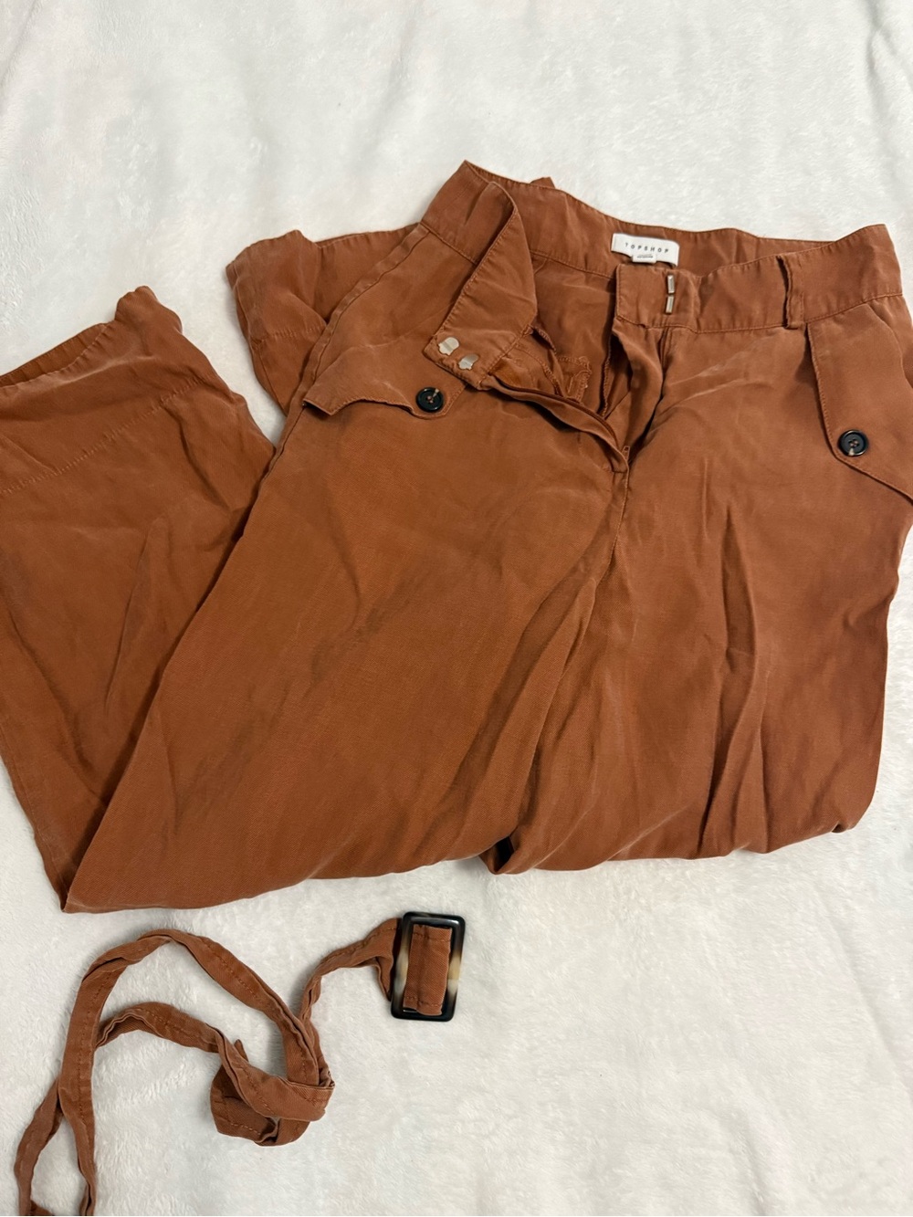 Topshop Rust Brown Wide-Leg Paperbag Pants with Belt